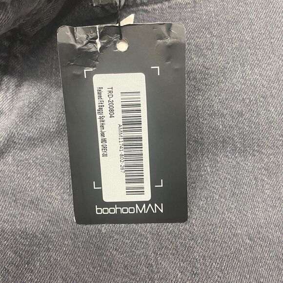 Boohoo Man Jeans Mens 30x32 Gray Button Fly Relaxed Baggie Split Hem Y2K Grunge - Picture 3 of 12